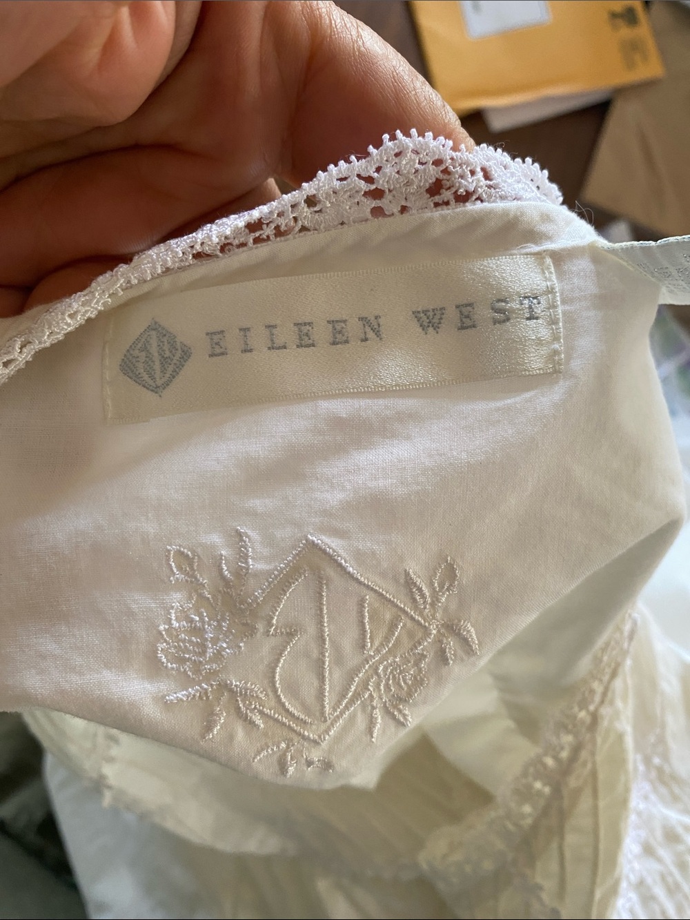 Eileen West Cream Cotton Button-Front Nightgown with Lace Yoke - Picture 10 of 11